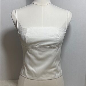 NWOT White Structured Satin Sheen Crop Spaghetti Strap Cami Top – Size Small